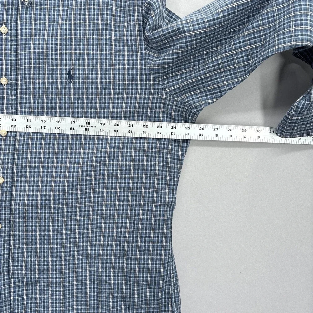 Ralph Lauren Shirt Mens XL Blue Plaid Button Down Long Sleeve 90s Vintage
